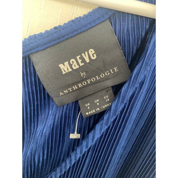 EUC Anthropologie Maeve Sonata Blue Crinkle Shimmer Pantsuit Jumpsuit 4 - Picture 4 of 14